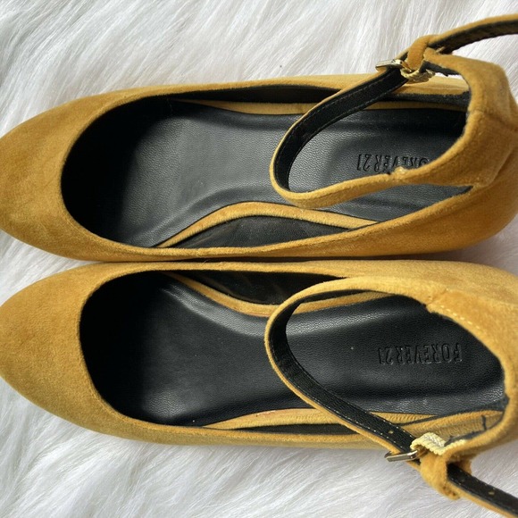 Forever 21 Block Heels Velvet Yellow Mustard Sz 7 - Picture 6 of 8